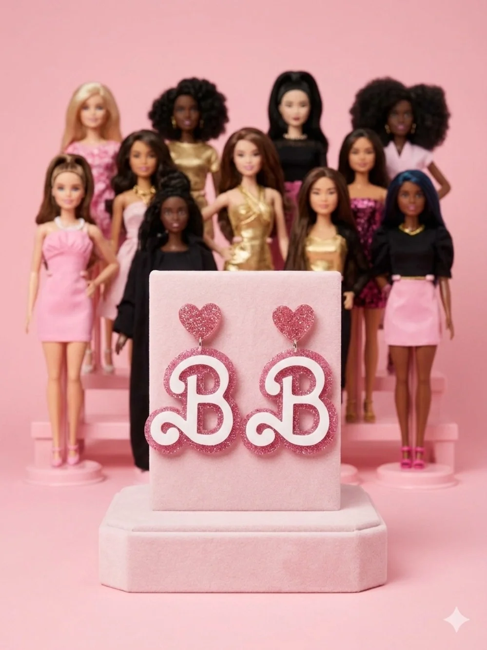 Barbie Pink Glitter 'B' Drop Earrings
